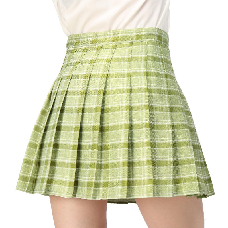 DAZCOS US Size Plaid Skirt for Women with Shorts Casual High Waist Pleated Mini Skater Skirts - Image 3